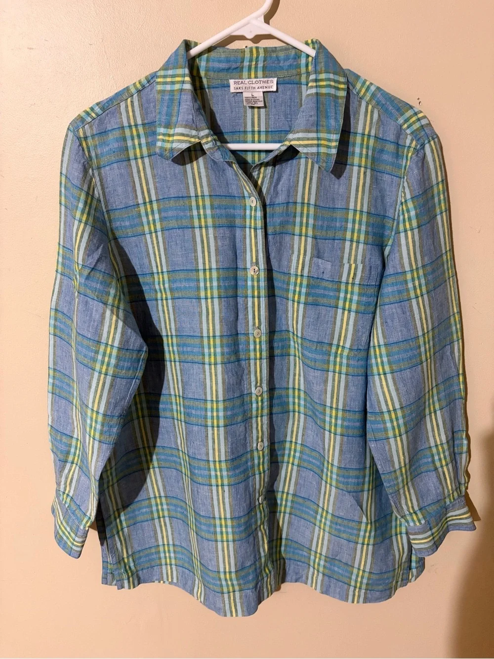 Saks Fifth Avenue Blue & Green Plaid Women’s Button-Down Shirt